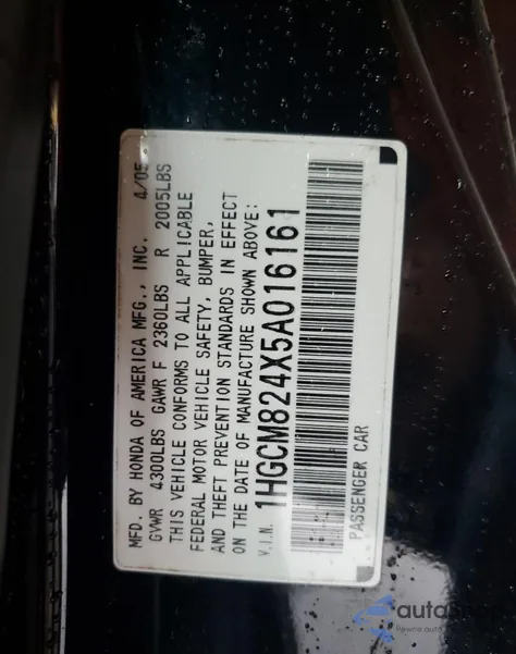 2005 Honda Accord Se from USA, damaged, VIN 1HGCM824X5A016161